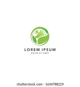 nature eco earth leaf global with round shape vector design template