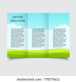 Nature ecological Brochure design, template, creative tri-fold, trend brochure. Summer travel Blank paper sheet template. Mockup brochure. Template ready for your design. A4 size isolated.