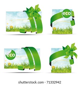 nature ecology cards with green ribbons