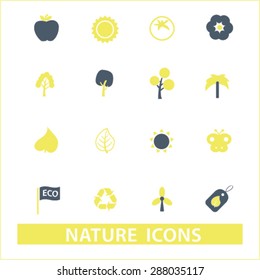 nature, ecology icons, signs, illustrations set, vector