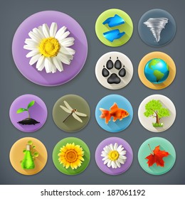Nature and Ecology, long shadow icon set
