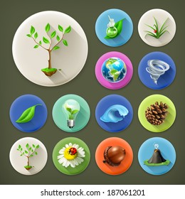 Nature and Ecology, long shadow icon set