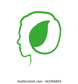 Nature and ecosystem concept represented by green leaf inside human head icon. Isolated and flat illustration