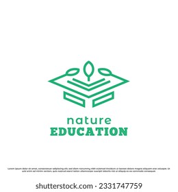 Nature education logo design illustration. Toga silhouette of science education symbol and tree nature plant leaf flat minimalist modern geometric simple linear line. Nature education symbol icon.