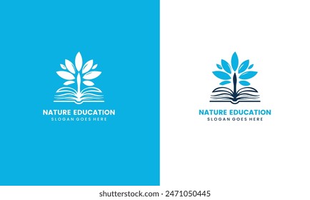 Nature education logo design vector, Logo combination of leaf with book.