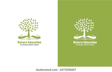 Nature education logo design vector, Logo combination of leaf with book.