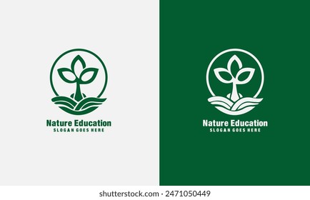 Nature education logo design vector, Logo combination of leaf with book.