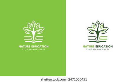 Nature education logo design vector, Logo combination of leaf with book.
