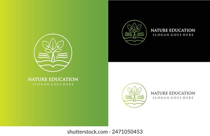 Nature education logo design vector, Logo combination of leaf with book.