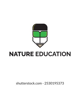 Logotipo da Nature Education. Design do logotipo do lápis. Design de logotipo ecológico. 