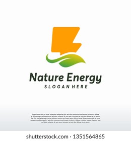Nature Electricity logo template, leaf and Thunder logo vector