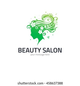 Nature element. Beauty logo or label template. Vector woman head silhouette illustration.  