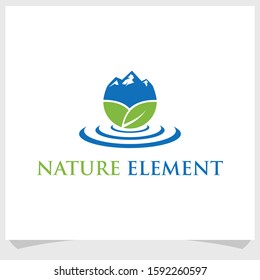 nature element logo design inspiration, leaf and water logo design concept