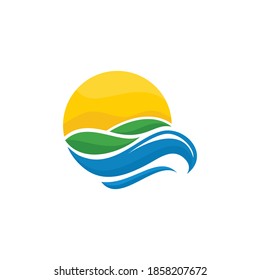 Nature element logo, with views of the sky, earth and water.