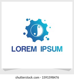 nature element and machine logo design concept, technology logo design inspiration