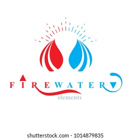Nature elements balance conceptual emblem for use as marketing design symbol. Fire and water harmony.
