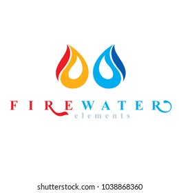 Nature elements balance conceptual emblem for use as marketing design symbol. Fire and water harmony.