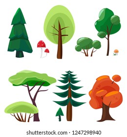 Nature elements collection. Game ui set of plants stones trees moss nature vector cartoon symbols isolated