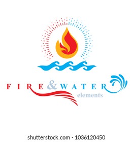 Nature elements harmony logo for use as corporate emblem, fire and water balance.
