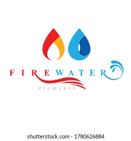 Nature elements harmony logo for use as corporate emblem, fire and water balance.

