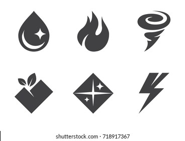 Nature Elements Icons Set Black