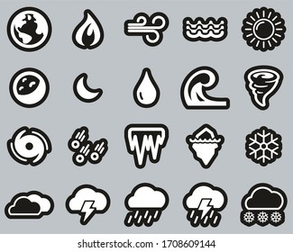 Nature Elements Icons White On Black Sticker Set Big