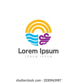 Logo de elementos naturales. Agua, sol, , aire, elementos infográficos sobre fondo blanco. Fuentes de energía alternativas. logotipo de naturaleza, símbolos de iconos redondos. Plantilla de logotipo. Logotipo de la energía ecológica, natural