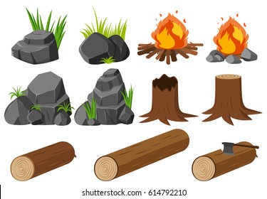 Nature elements with rocks and woods illustration