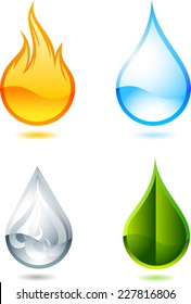 Nature elements symbols. With fire, water, air and green earth drop vector illustration cartoon.