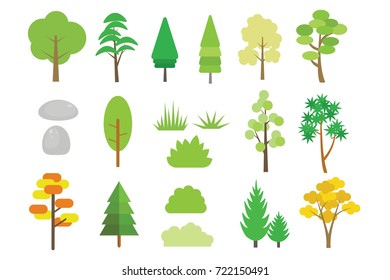 Nature Elements ,Trees and Bushes in Flat Style Design Illustration