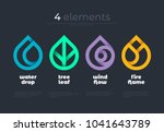 Nature elements. Water, Fire, Earth, Air. Gradient elements on dark background. Nature logo. Alternative energy sources. Fire Water Air Earth line logo. Eco logo.