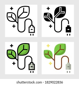 Diseño vectorial de iconos de la energía de la naturaleza en línea llana, delgada, contorno y plano.