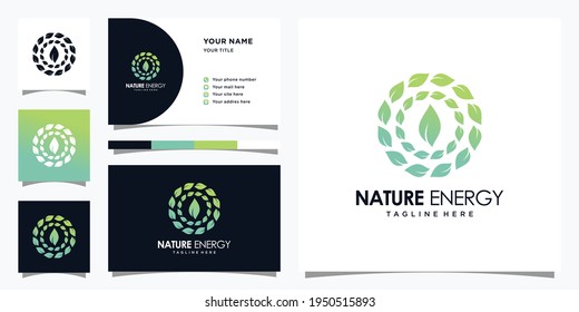 Nature energy logo with leaf style and business card design. Premium Vector