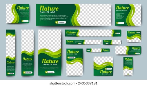 Nature environment banner template design. Green web set layout with standard size. vector