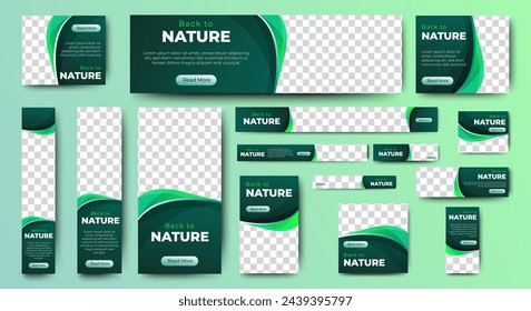 Nature environment banner template design. Green web set layout with standard size. vector