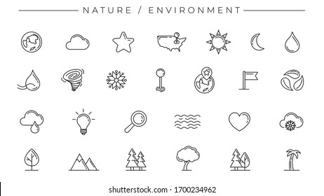 Nature and Environment concept line style vector icons set