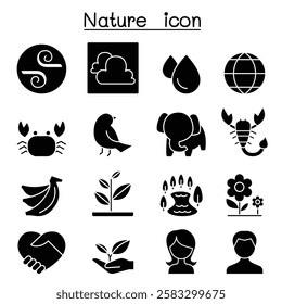 Nature and Environment icon set in glyph style