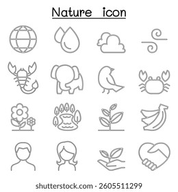 Nature and Environment icon set in thin line style