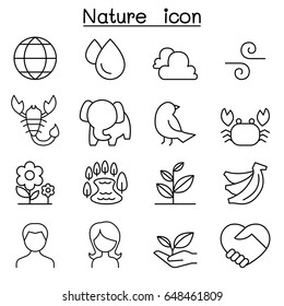 Nature & Environment icon set in thin line style