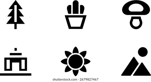 Naturaleza y entorno Icon Set Ilustración vectorial Diseño de estilo mínimo