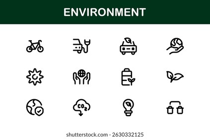 Nature and Environment Icons. Clean Line Art for Green Energy, Ecology, and Earth-Friendly Visuals