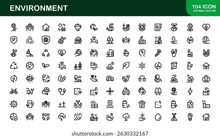 Nature and Environment Icons. Clean Line Art for Green Energy, Ecology, and Earth-Friendly Visuals