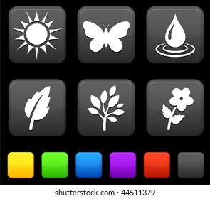 Nature Environment icons on square internet buttons Original vector Illustration