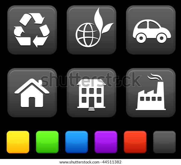 Nature Environment icons on square internet\
buttons Original vector\
Illustration