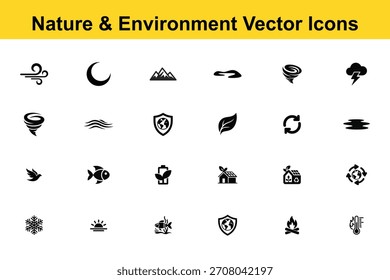 Ícones de vetor de natureza e ambiente definidos para design ecológico