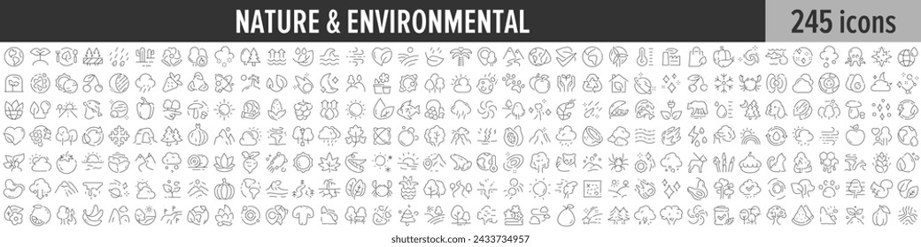 Nature and Environmental linear icon collection. Big set of 245 Nature and Environmental icons. Thin line icons collection. Vector illustration