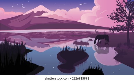 Nature Evening purple Lanscape vector art, EPS 10