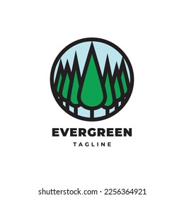 Nature evergreen tree logo design illustration vector template