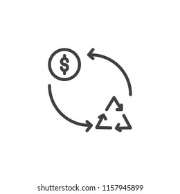 Nature Exchange outline icon. linear style sign for mobile concept and web design. Recycling arrows and money simple line vector icon. Symbol, logo illustration. Pixel perfect vector graphics