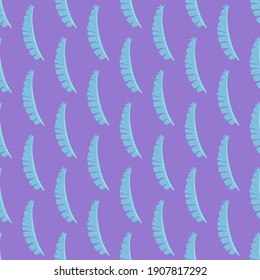 Nature exotic seamless flora pattern with blue simple fern leaf shapes. Purple pastel background. Graphic design for wrapping paper and fabric textures. Vector Illustration.